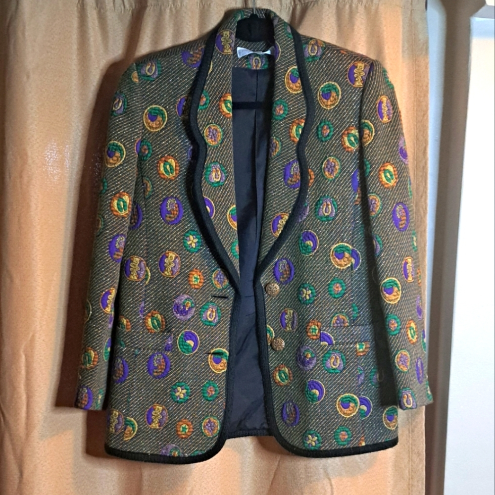 Lilly Black and Multicolor Blazer Textured Embroidery Vintage With Gold Thread